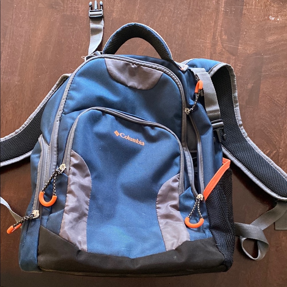 Columbia Blue and Gray Backpack with Orange Accents